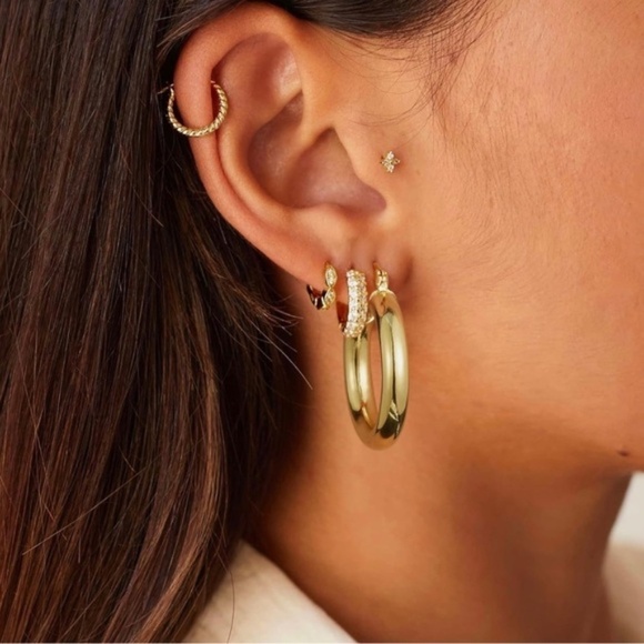 GOLD 14k Gold Plated Minmalist Hoop Earrings - Picture 3 of 5